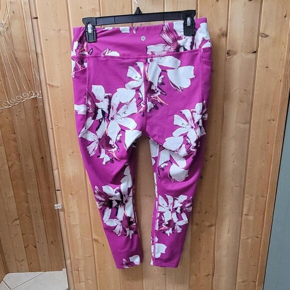 Avia Pink Floral Leggings XL | High Waisted | Side Pockets | Activewear | 14-16 - Picture 2 of 4